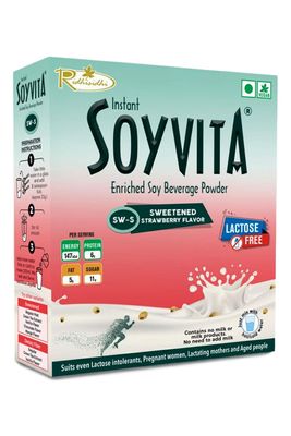 SOYVITA - SWEETENED Strawberry | Lactose Free | Vegan | ENRICHED Soy Beverage Powder | Serves-15 (500 GMS)