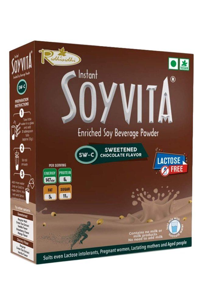 SOYVITA - SWEETENED CHOCOLATE | LACTOSE FREE | VEGAN | ENRICHED SOY BEVERAGE POWDER | Serves-15 (500 Gms)