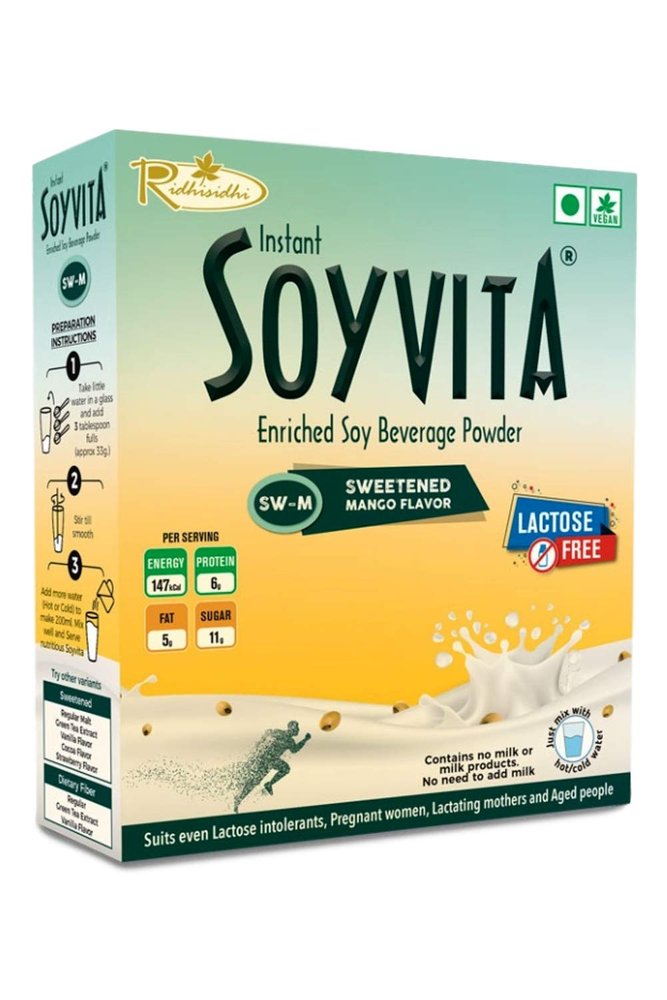 SOYVITA - SWEETENED MANGO | LACTOSE FREE | VEGAN | ENRICHED SOY BEVERAGE POWDER | Serves-15 (500 Gms)