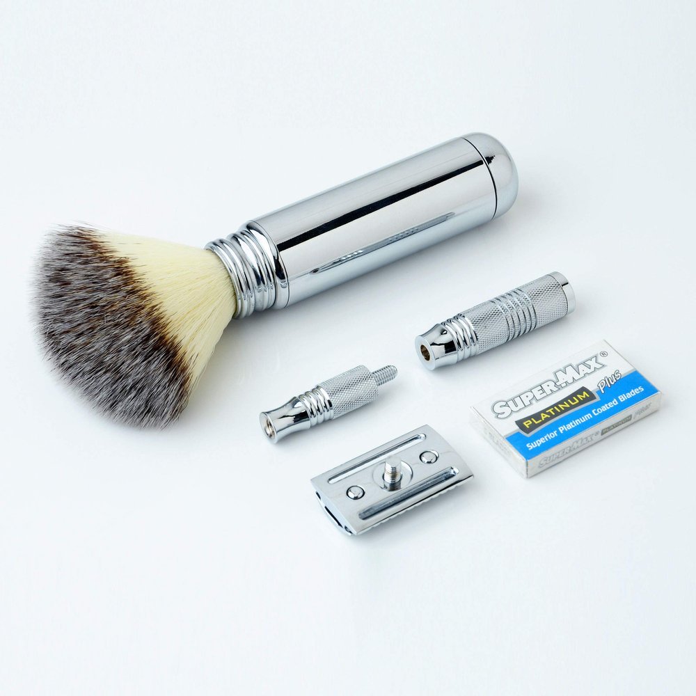 Pearl Shaving TRAVEL BRUSH KITS- 01 (CHROME)