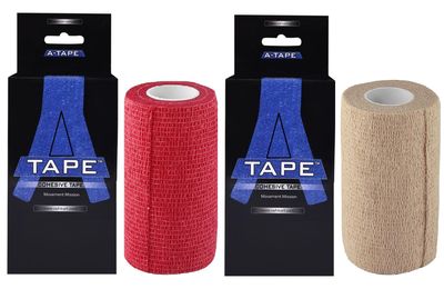 A-Tape Cohesive Crepe (10cm X 4.5 mtr, Pack of 2) Elastic Self Adherent Crepe Bandage Breathable Self Adhesive Cohesive Bandage for Humans & Pets (Dogs, Cats, Birds) (10 cm) (Red and Beige)