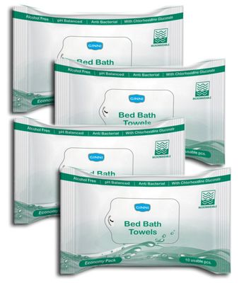 GINNI Hygiene Sponge Bed Bath Towel Wet Wipes For Adults, Patients (10 Pulls/Pack, Pack of 4)