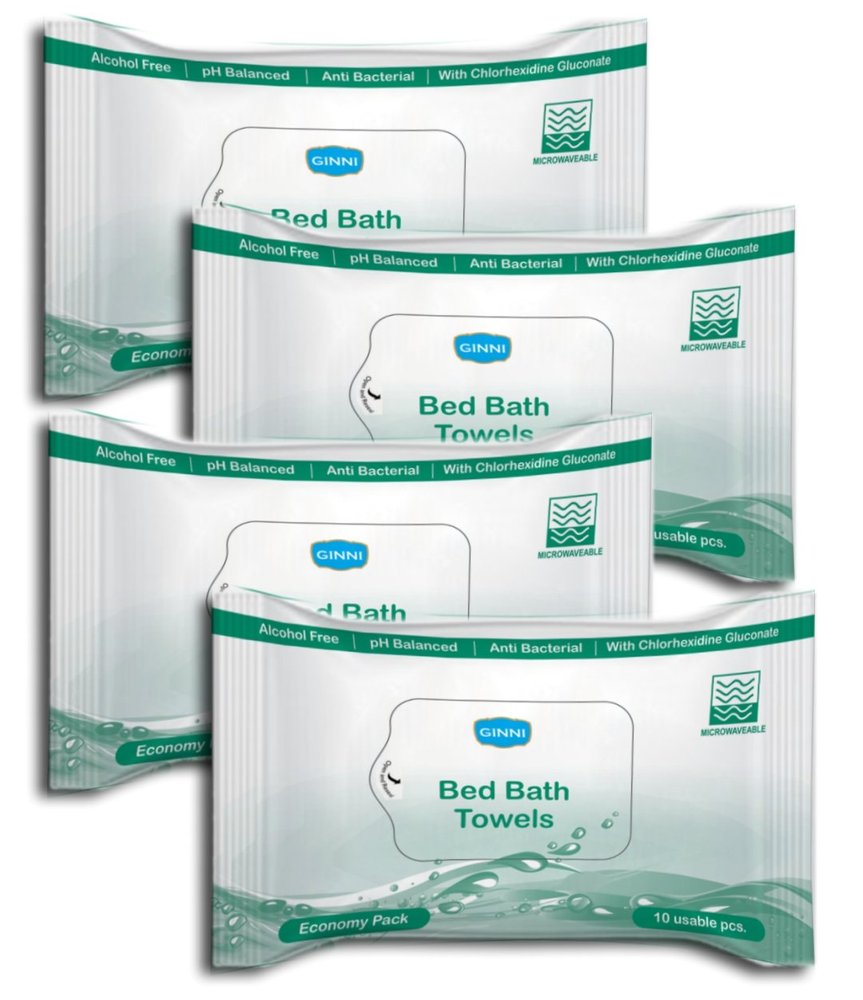 GINNI Hygiene Sponge Bed Bath Towel Wet Wipes For Adults, Patients (10 Pulls/Pack, Pack of 4)