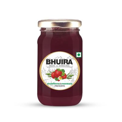 Bhuira Strawberry Rosemary Preserve - 240g | All Natural Jam - No Added Preservatives, Artificial Colors | Handmade Himachal Vegan Spread | Breakfast Dessert | Healthy Snack | Guilt-Free