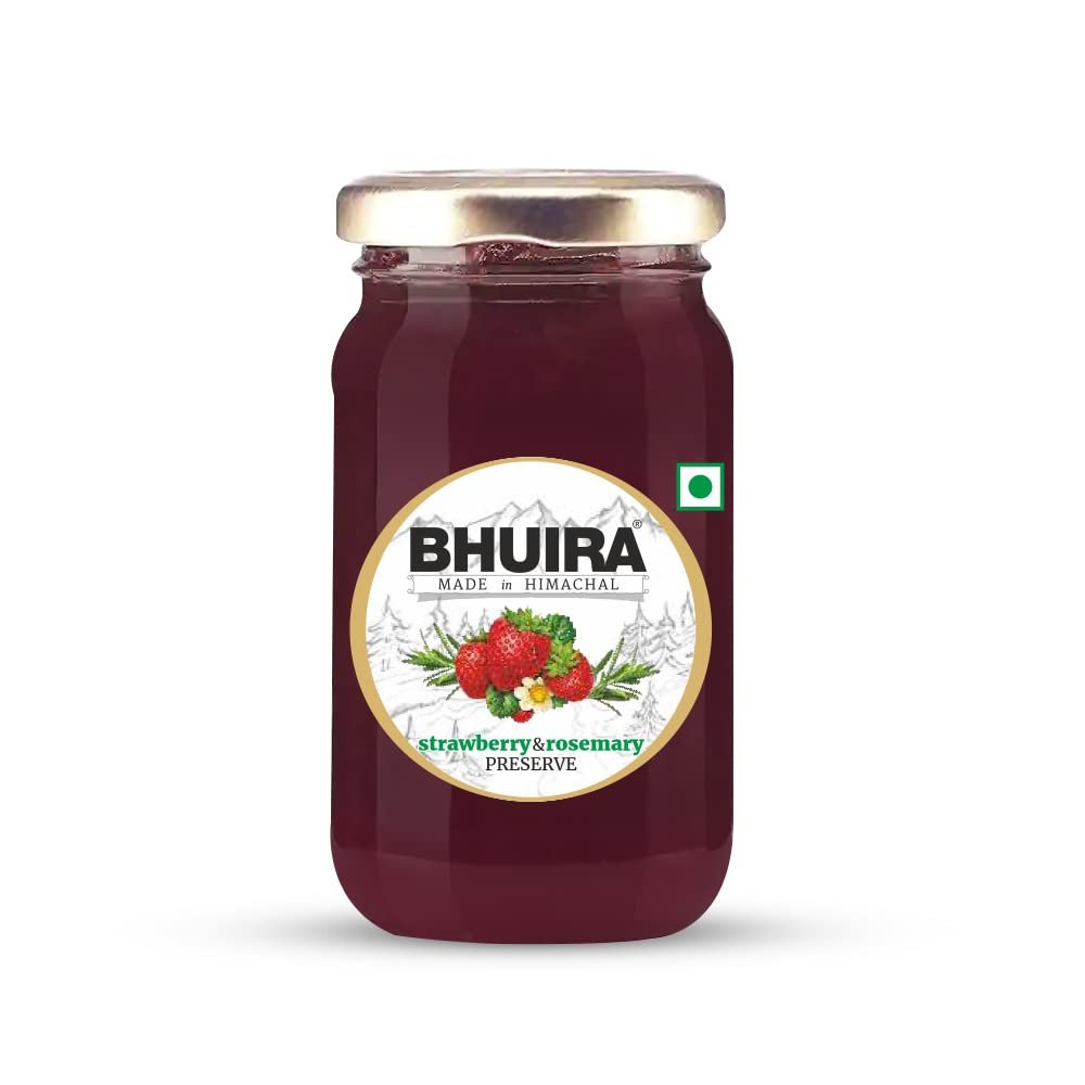 Bhuira Strawberry Rosemary Preserve - 240g | All Natural Jam - No Added Preservatives, Artificial Colors | Handmade Himachal Vegan Spread | Breakfast Dessert | Healthy Snack | Guilt-Free