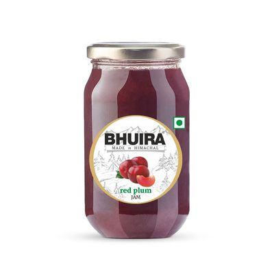 Bhuira Red Plum Jam - 240g | All Natural No Added Preservatives, Artificial Colors | Handmade Himachal Vegan Spread | Breakfast Dessert Jam | Healthy Snack | Sweet Tart