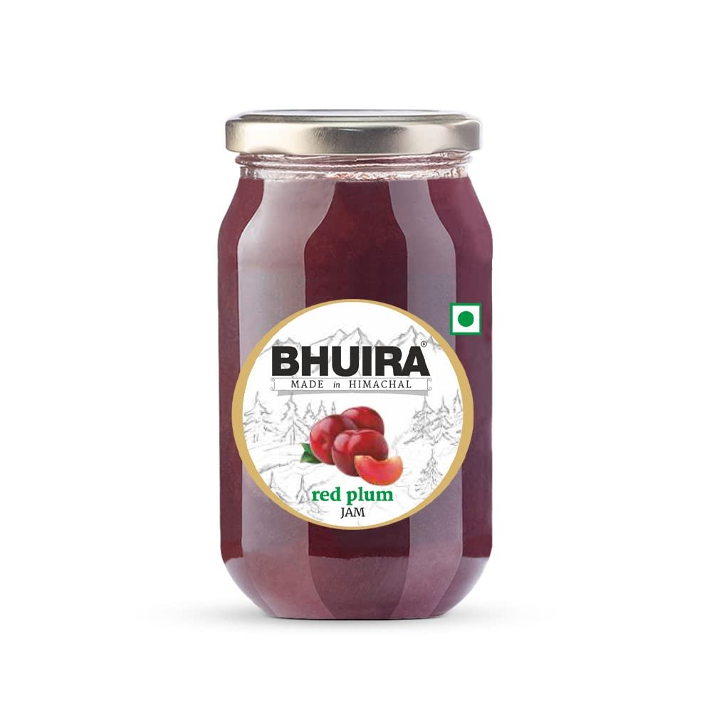 Bhuira Red Plum Jam - 240g | All Natural No Added Preservatives, Artificial Colors | Handmade Himachal Vegan Spread | Breakfast Dessert Jam | Healthy Snack | Sweet Tart