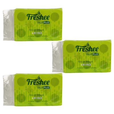 Freshee 6 In 1 Tissue Roll 2 Ply Pack Of 3 Tissue Paper, Hygience And Fresh Tissue Made With 100% Virgin Fibre, Value Plus Range Of Disposable Tissue