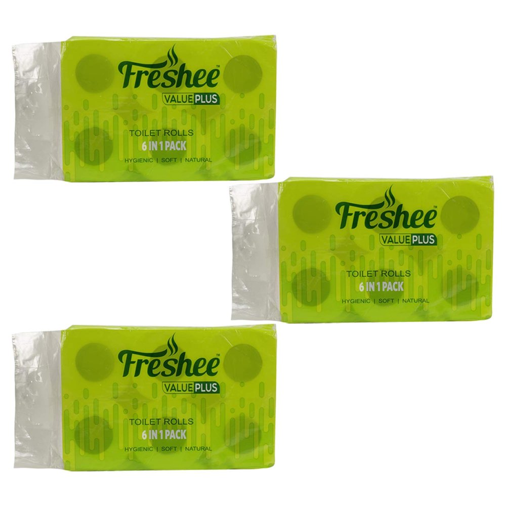 Freshee 6 In 1 Tissue Roll 2 Ply Pack Of 3 Tissue Paper, Hygience And Fresh Tissue Made With 100% Virgin Fibre, Value Plus Range Of Disposable Tissue