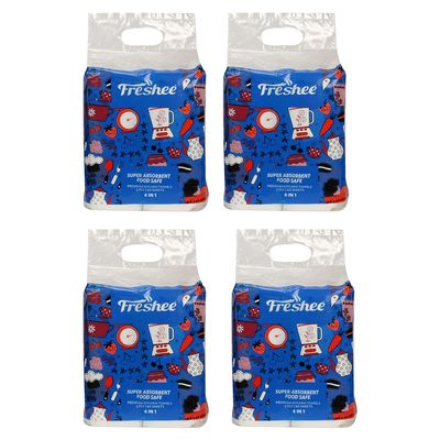 Freshee 60 Sheet 4 In 1 Kitchen Towel Tissue Paper Pack Of 4, Hygienic Fresh Environment Friendly Water Dissolvable Disposable Dry Tissue Roll Made With 100% Virgin Fibre