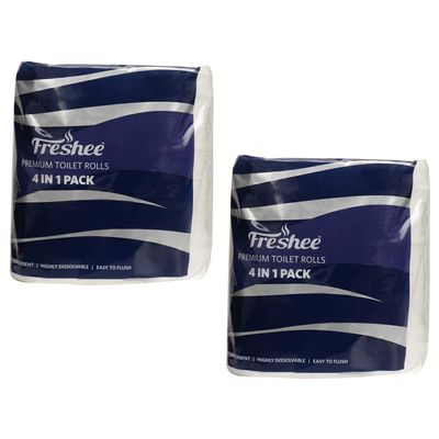 Freshee 4 In 1 Toilet Tissue Roll 3 Ply Pack Of 2 Tissue Paper, Hygience And Fresh Tissue Made With 100% Virgin Fibre, Skin Friendly Disposable Tissue
