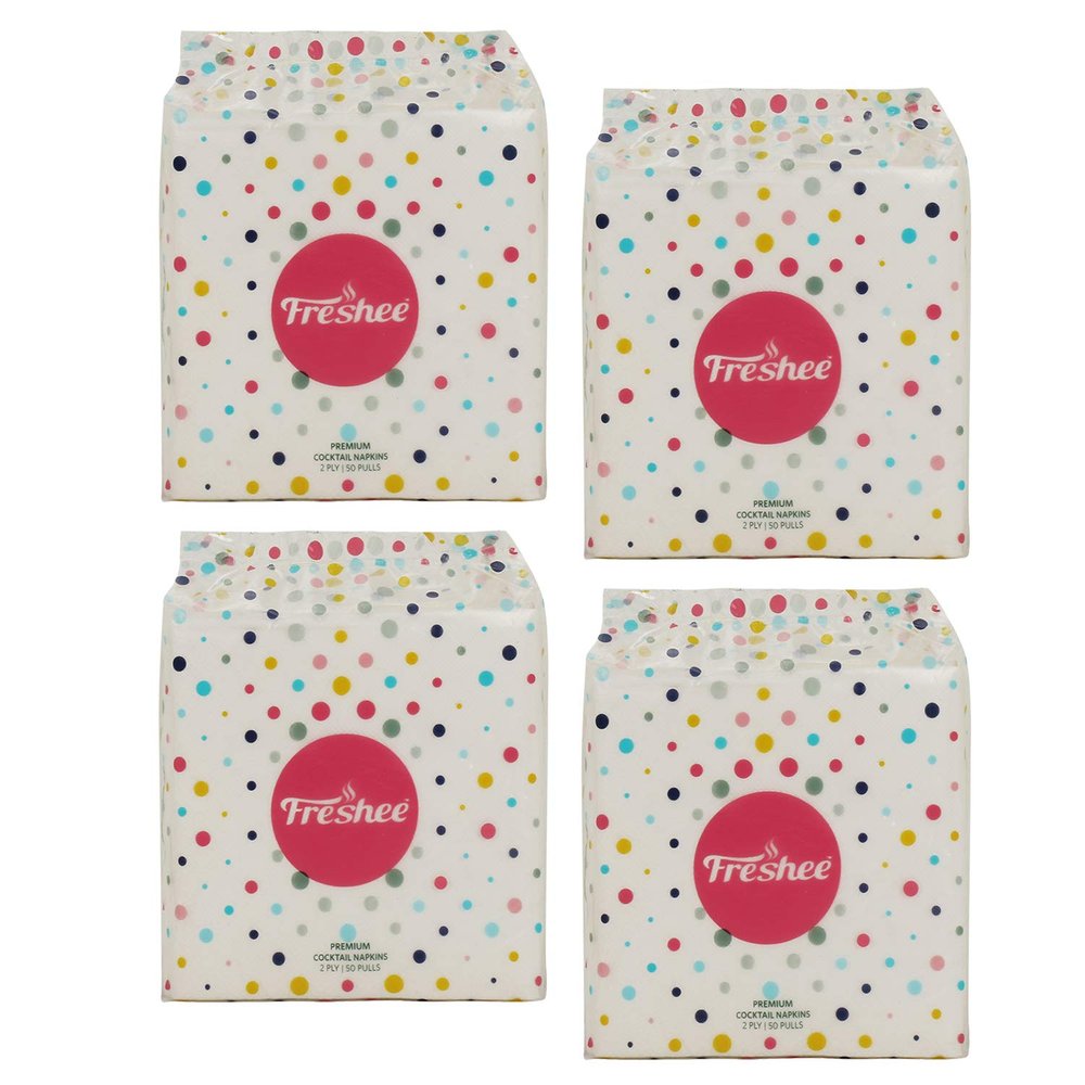 Freshee 2 Ply Paper Cocktail Beverage Napkin Disposable Napkin For Dinner Tissue Paper Face Tissue 50 Pulls Pack Of 4