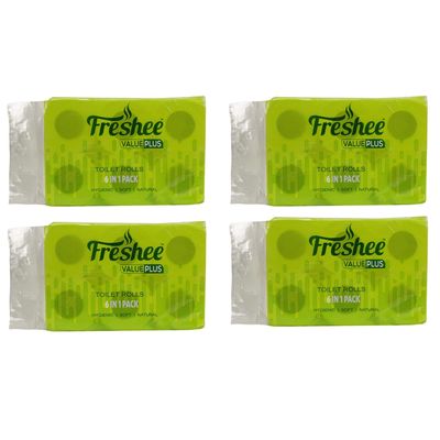 Freshee 6 In 1 Tissue Roll 2 Ply Pack Of 4 Tissue Paper, Hygience And Fresh Tissue Made With 100% Virgin Fibre, Value Plus Range Of Disposable Tissue