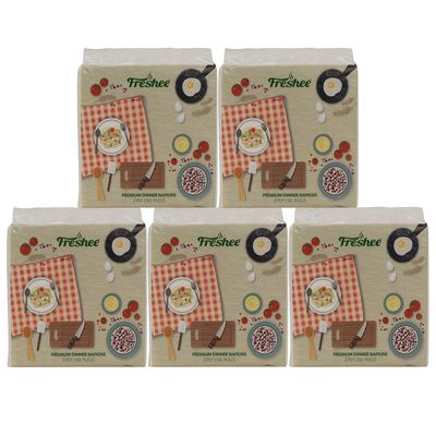 Freshee 50 Pulls 2 Ply Dinner Napkin Pack Of 5 Tissue Paper, Hygience And Fresh Tissue Made With 100% Virgin Fibre, Skin Friendly Disposable Tissue