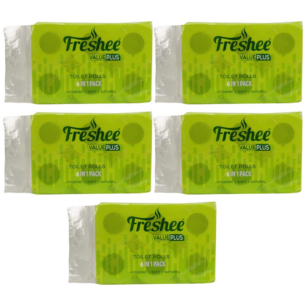 Freshee 6 In 1 Tissue Roll 2 Ply Pack Of 5 Tissue Paper, Hygience And Fresh Tissue Made With 100% Virgin Fibre, Value Plus Range Of Disposable Tissue