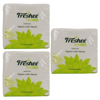 Freshee 50 Sheets 2 Ply Pack Of 3 Tissue Paper, Hygience And Fresh Tissue Made With 100% Virgin Fibre, Value Plus Range Of Disposable Tissue