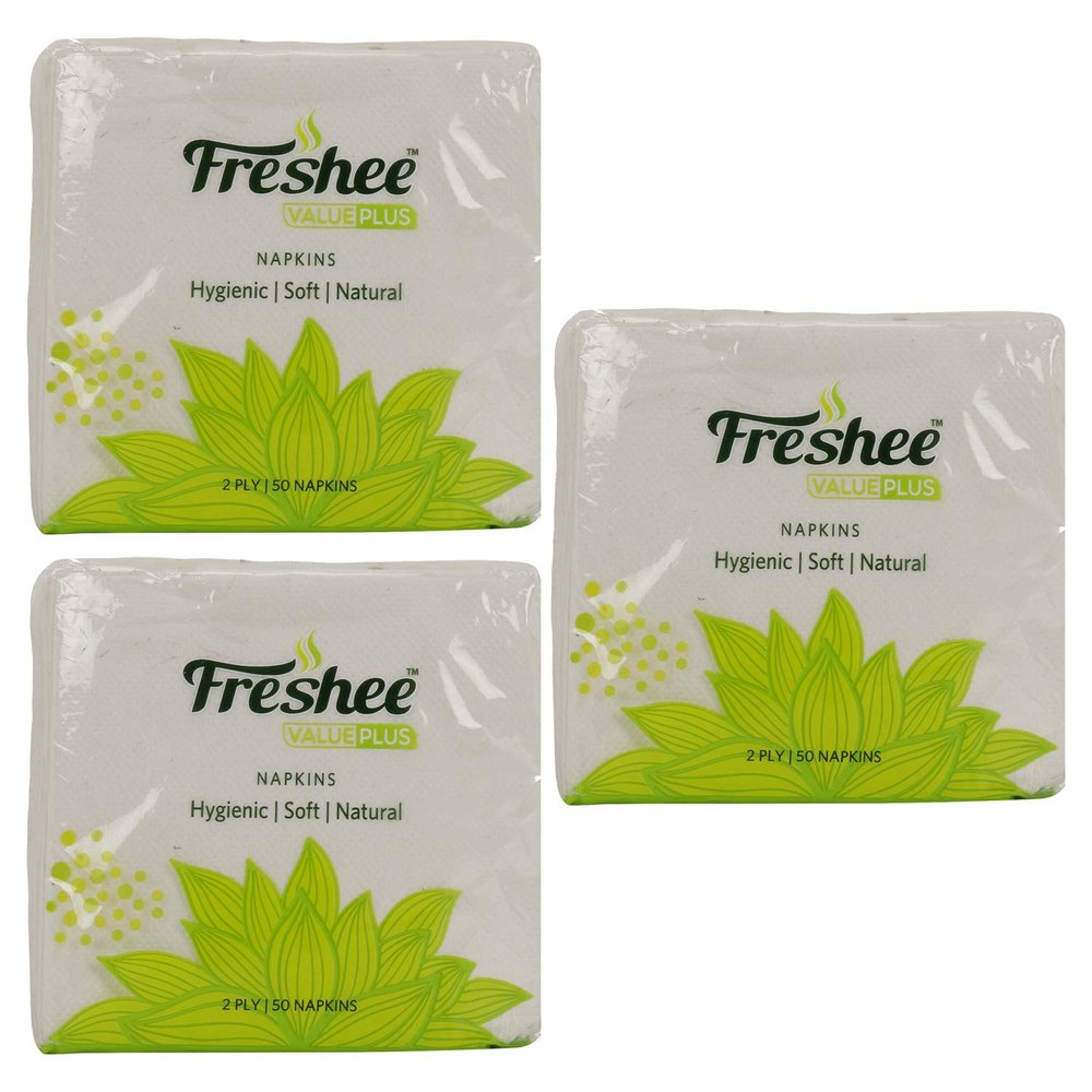 Freshee 50 Sheets 2 Ply Pack Of 3 Tissue Paper, Hygience And Fresh Tissue Made With 100% Virgin Fibre, Value Plus Range Of Disposable Tissue