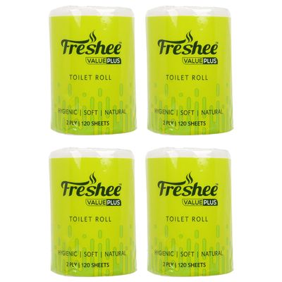 Freshee 50Gm Tissue Roll 2 Ply Pack Of 4 Tissue Paper With 120 Sheets Each, Hygience And Fresh Tissue Made With 100% Virgin Fibre, Value Plus Range Of Disposable Tissue