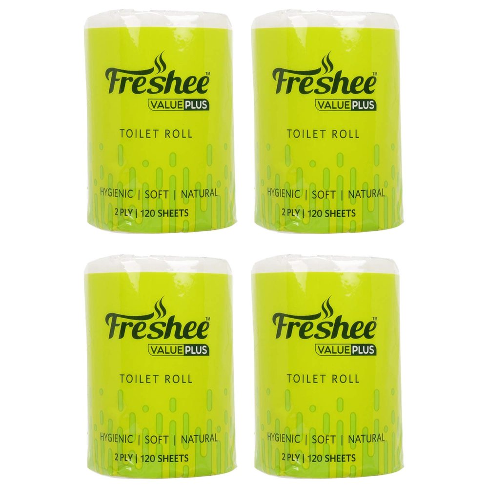 Freshee 50Gm Tissue Roll 2 Ply Pack Of 4 Tissue Paper With 120 Sheets Each, Hygience And Fresh Tissue Made With 100% Virgin Fibre, Value Plus Range Of Disposable Tissue