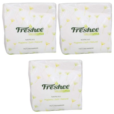Freshee 100 Sheets 1 Ply Pack Of 3 Tissue Paper, Hygience And Fresh Tissue Made With 100% Virgin Fibre, Value Plus Range Of Disposable Tissue