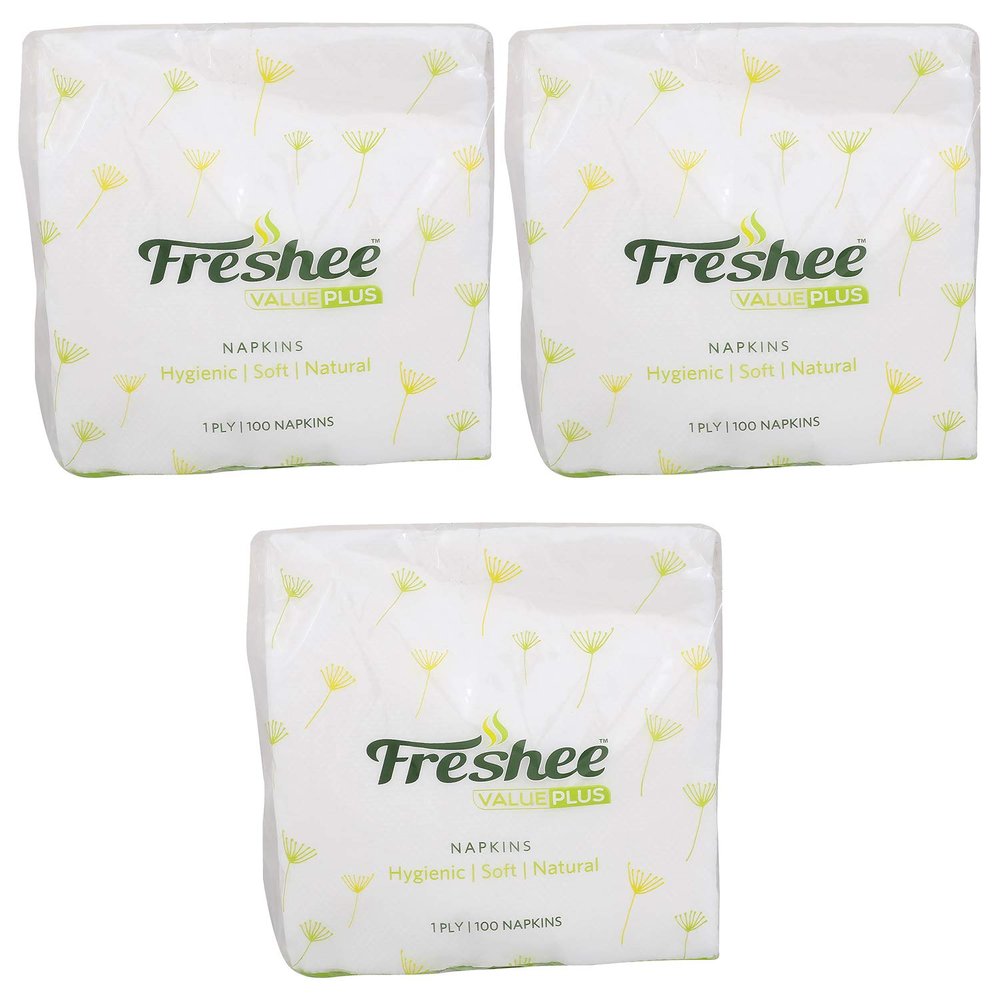 Freshee 100 Sheets 1 Ply Pack Of 3 Tissue Paper, Hygience And Fresh Tissue Made With 100% Virgin Fibre, Value Plus Range Of Disposable Tissue