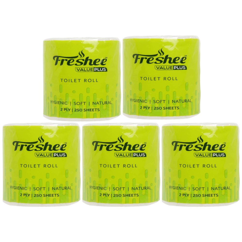 Freshee 100Gm Tissue Roll 2 Ply Pack Of 5 Tissue Paper With 250 Sheets Each, Hygience And Fresh Tissue Made With 100% Virgin Fibre, Value Plus Range Of Disposable Tissue