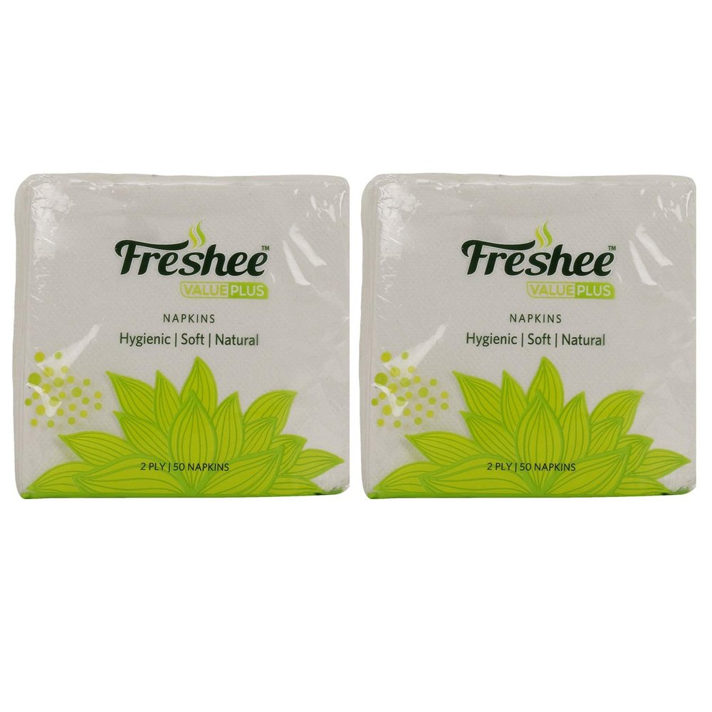 Freshee 50 Sheets 2 Ply Pack Of 2 Tissue Paper, Hygience And Fresh Tissue Made With 100% Virgin Fibre, Value Plus Range Of Disposable Tissue