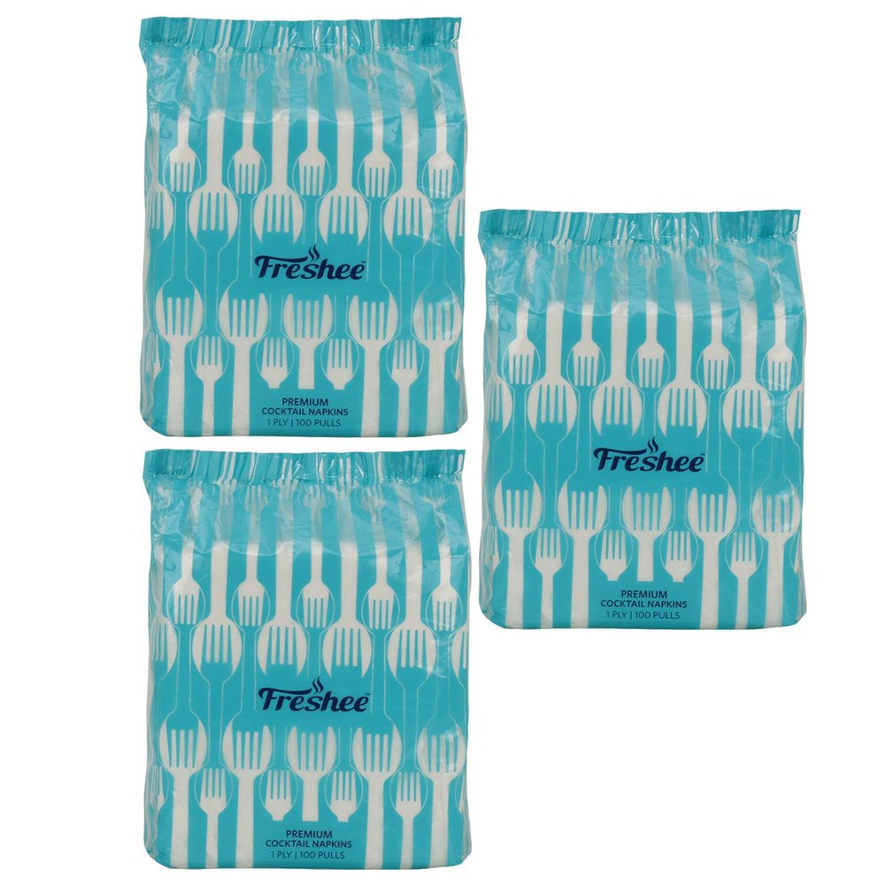 Freshee Serviette 1 Ply Tissue Paper Napkin - 100 Pulls Pack of 3, Skin Friendly Water dissolvable Disposable Tissue
