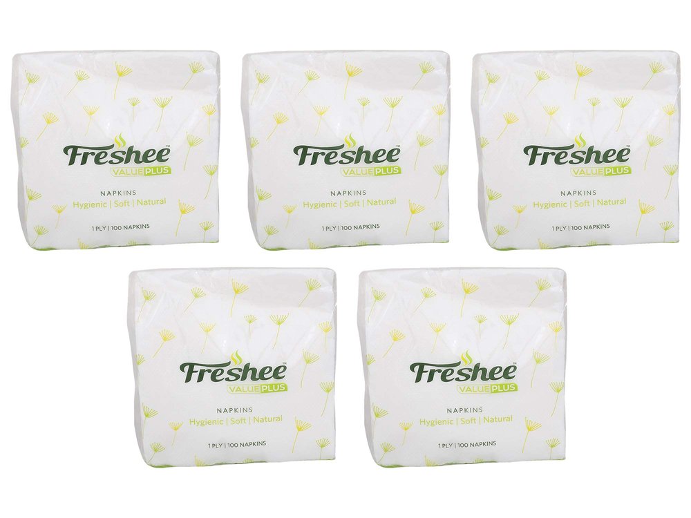 Freshee 100 Sheets 1 Ply Pack Of 5 Tissue Paper, Hygience And Fresh Tissue Made With 100% Virgin Fibre, Value Plus Range Of Disposable Tissue