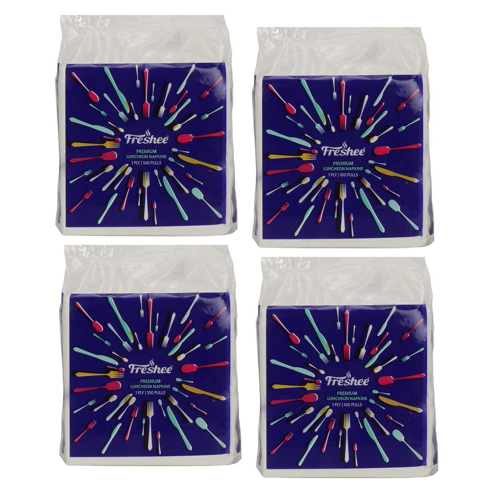 Freshee Luncheon 1 Ply Tissue Paper Napkin - 100 Pulls Pack of 4, Skin & Eco-Friendly Water dissolvable Disposable Tissue