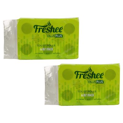 Freshee 6 In 1 Tissue Roll 2 Ply Pack Of 2 Tissue Paper, Hygience And Fresh Tissue Made With 100% Virgin Fibre, Value Plus Range Of Disposable Tissue