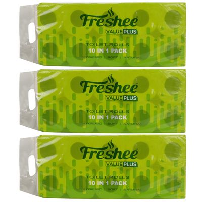 Freshee 10 In 1 Tissue Roll 2 Ply Pack Of 3 Tissue Paper, Hygience And Fresh Tissue Made With 100% Virgin Fibre, Value Plus Range Of Disposable Tissue