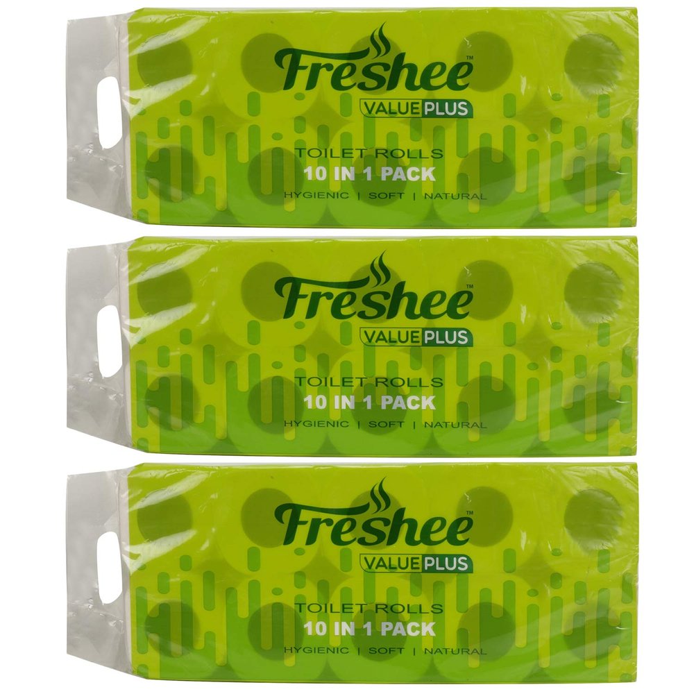 Freshee 10 In 1 Tissue Roll 2 Ply Pack Of 3 Tissue Paper, Hygience And Fresh Tissue Made With 100% Virgin Fibre, Value Plus Range Of Disposable Tissue