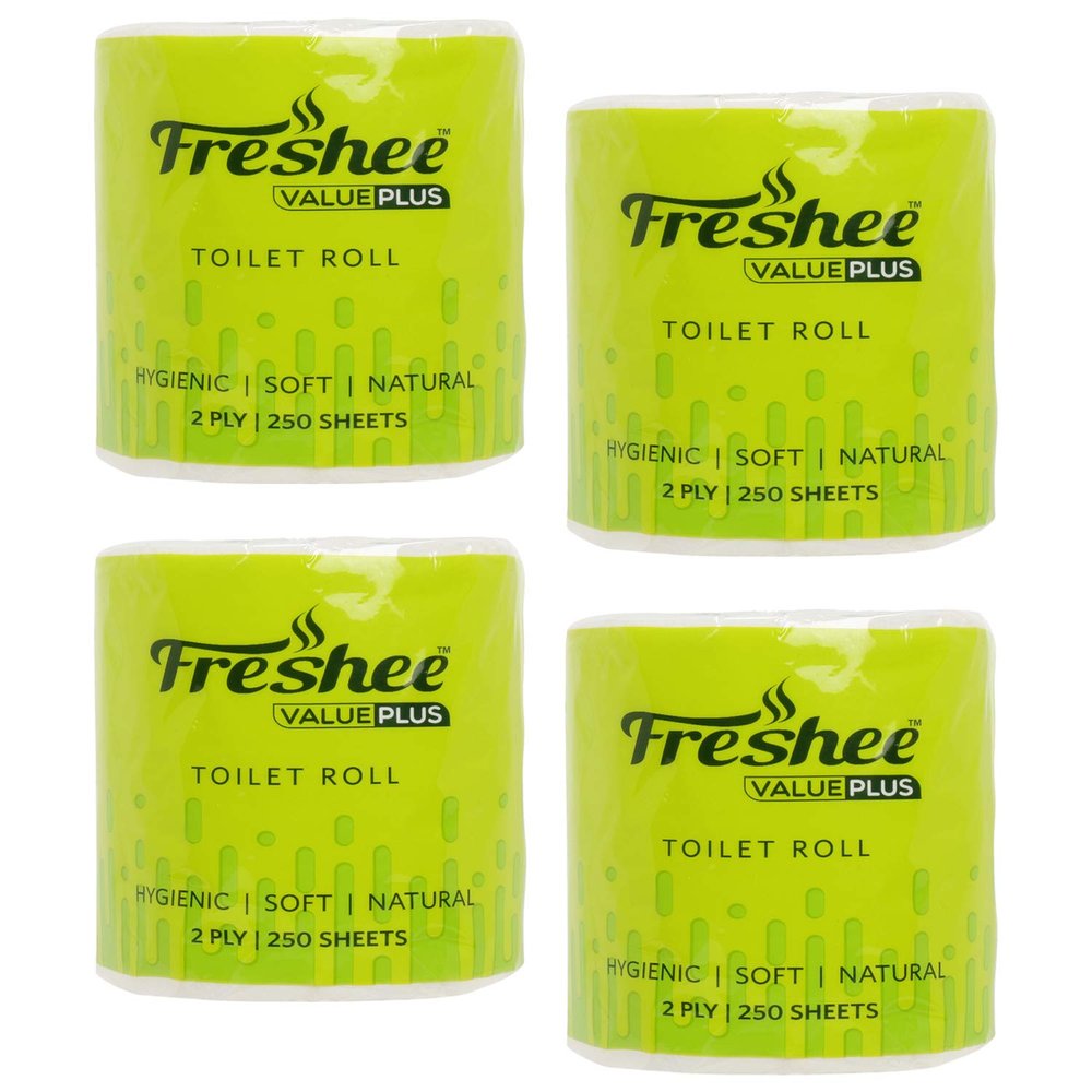 Freshee 100Gm Tissue Roll 2 Ply Pack Of 4 Tissue Paper With 250 Sheets Each, Hygience And Fresh Tissue Made With 100% Virgin Fibre, Value Plus Range Of Disposable Tissue