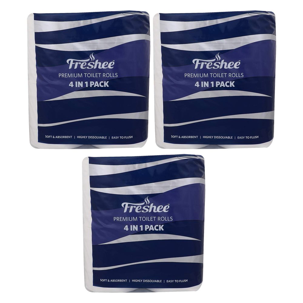 Freshee 4 In 1 Toilet Tissue Roll 3 Ply Pack Of 3 Tissue Paper, Hygience And Fresh Tissue Made With 100% Virgin Fibre, Skin Friendly Disposable Tissue