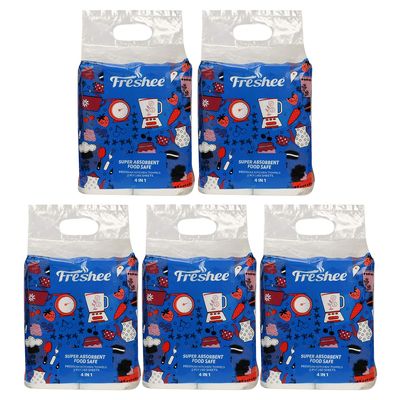 Freshee 60 Sheet 4 In 1 Kitchen Towel Tissue Paper Pack Of 5, Hygienic Fresh Environment Friendly Water Dissolvable Disposable Dry Tissue Roll Made With 100% Virgin Fibre