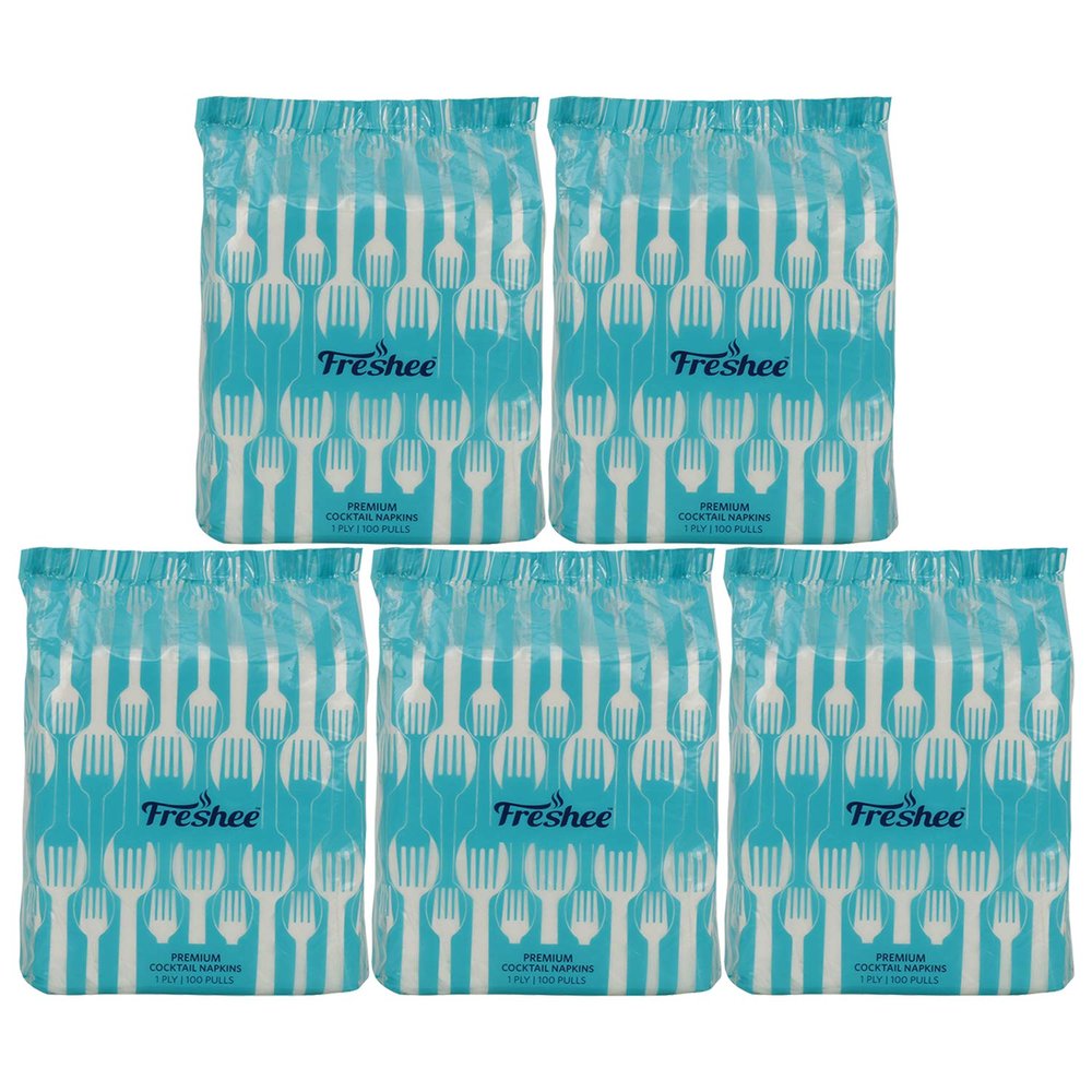 Freshee Serviette 1 Ply Tissue Paper Napkin - 100 Pulls Pacl of 5, Skin & Eco-Friendly Water dissolvable Disposable Tissue