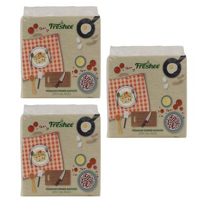 Freshee 50 Pulls 2 Ply Dinner Napkin Pack Of 3 Tissue Paper, Hygience And Fresh Tissue Made With 100% Virgin Fibre, Skin Friendly Disposable Tissue
