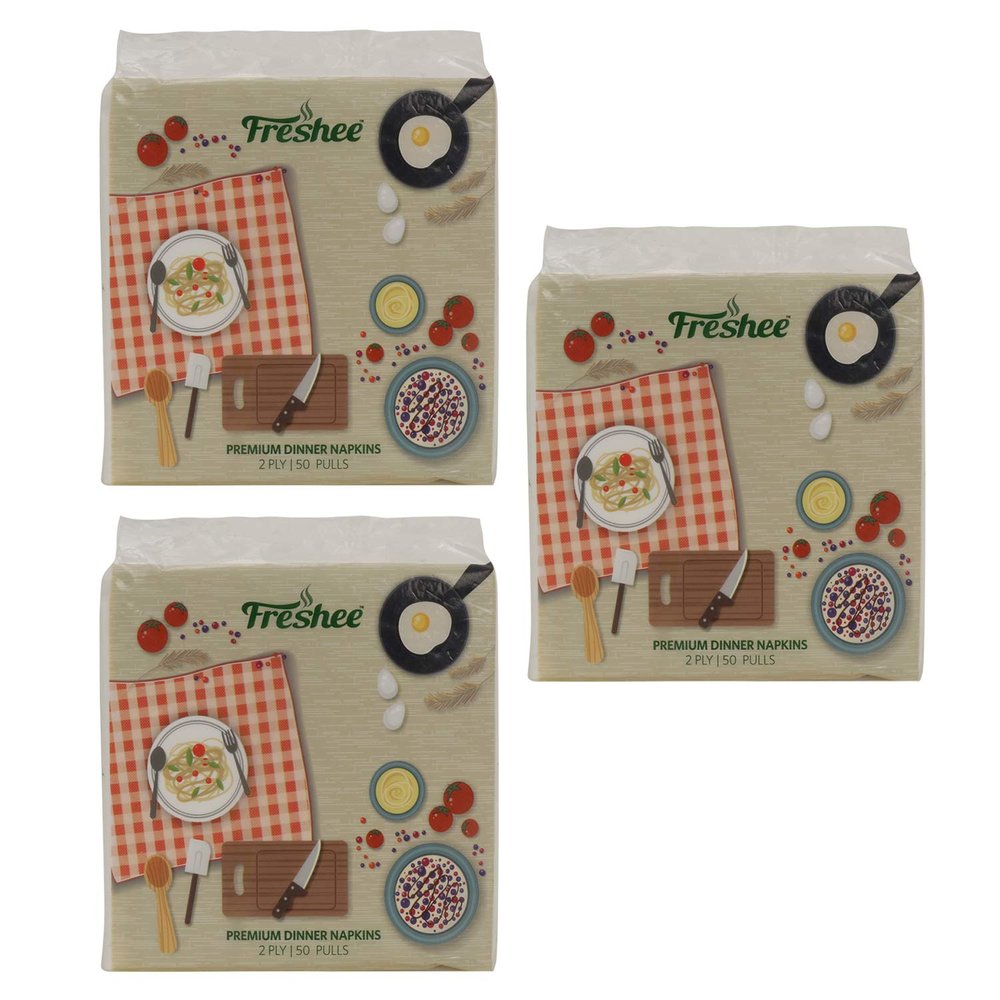 Freshee 50 Pulls 2 Ply Dinner Napkin Pack Of 3 Tissue Paper, Hygience And Fresh Tissue Made With 100% Virgin Fibre, Skin Friendly Disposable Tissue