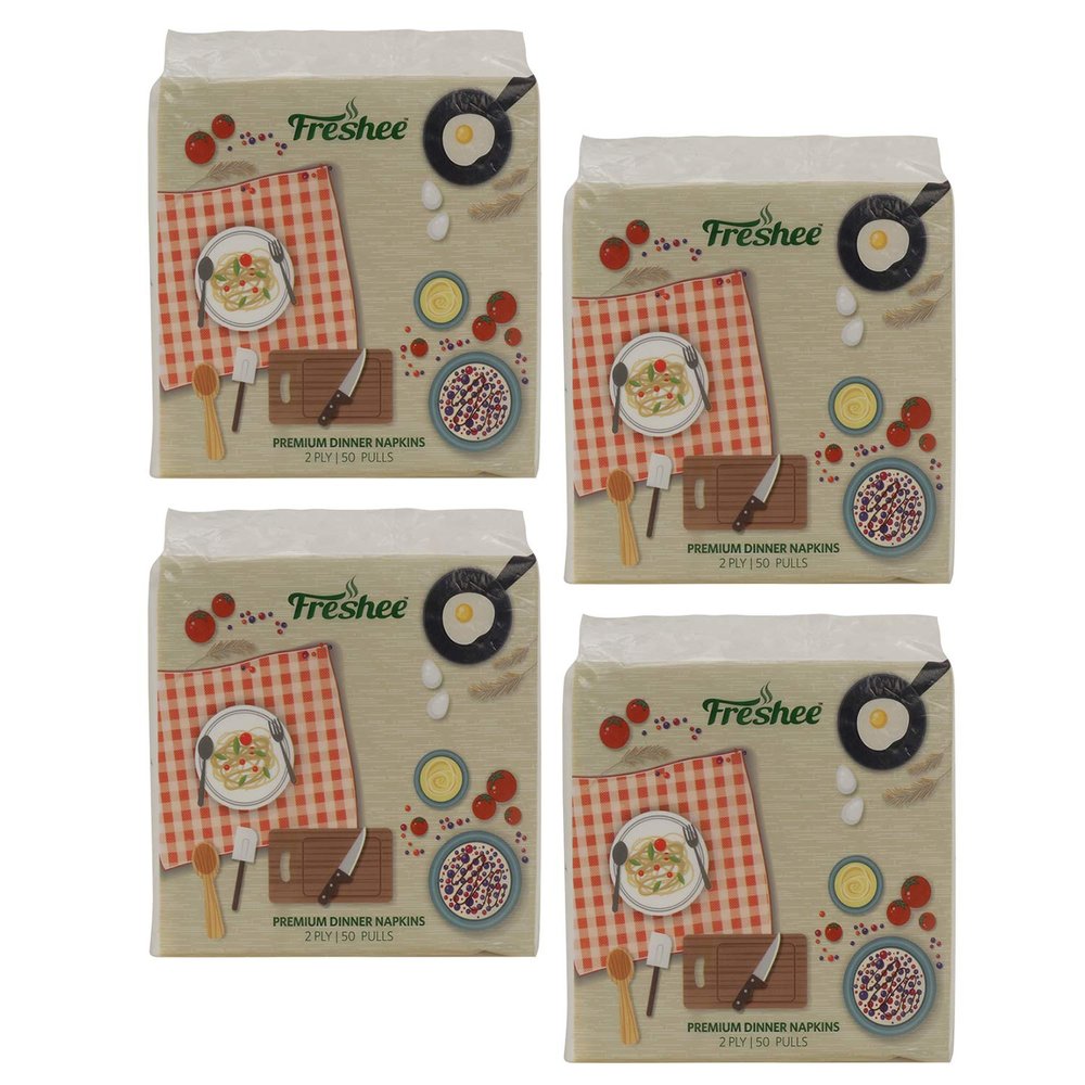 Freshee 50 Pulls 2 Ply Dinner Napkin Pack Of 4 Tissue Paper, Hygience And Fresh Tissue Made With 100% Virgin Fibre, Skin Friendly Disposable Tissue