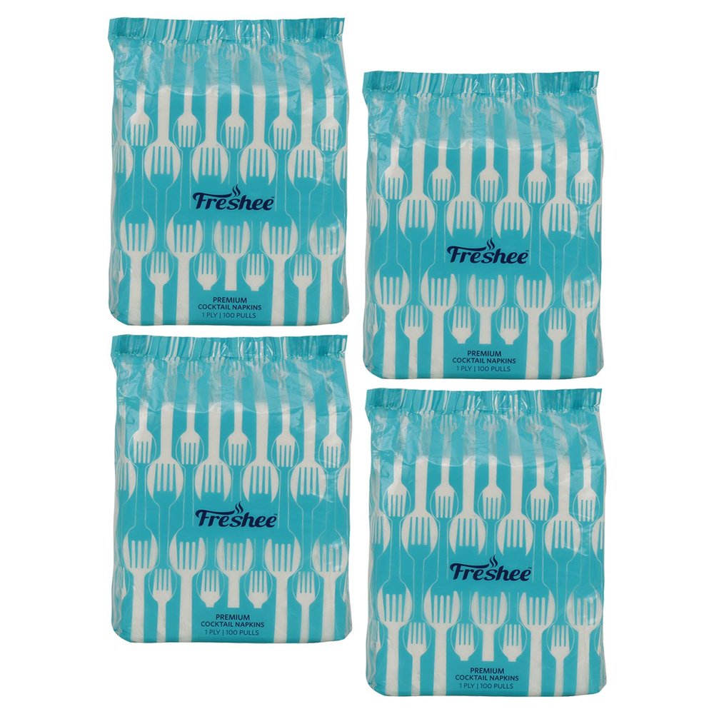 Freshee Serviette 1 Ply Tissue Paper Napkin - 100 Pulls Pacl of 4, Skin & Eco-Friendly Water dissolvable Disposable Tissue