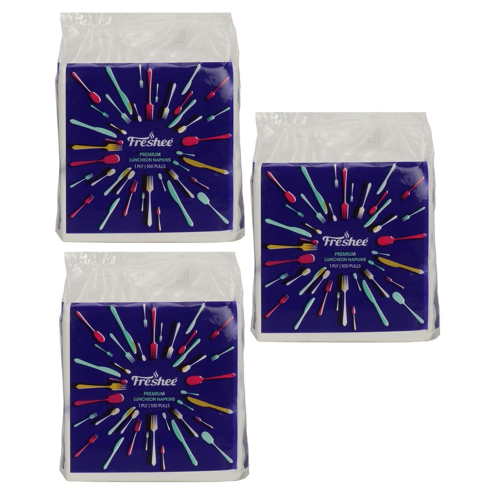 Freshee Luncheon 1 Ply Tissue Paper Napkin - 100 Pulls Pack of 3, Skin & Eco-Friendly Water dissolvable Disposable Tissue