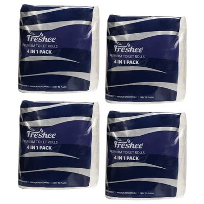 Freshee 4 In 1 Toilet Tissue Roll 3 Ply Pack Of 4 Tissue Paper, Hygience And Fresh Tissue Made With 100% Virgin Fibre, Skin Friendly Disposable Tissue
