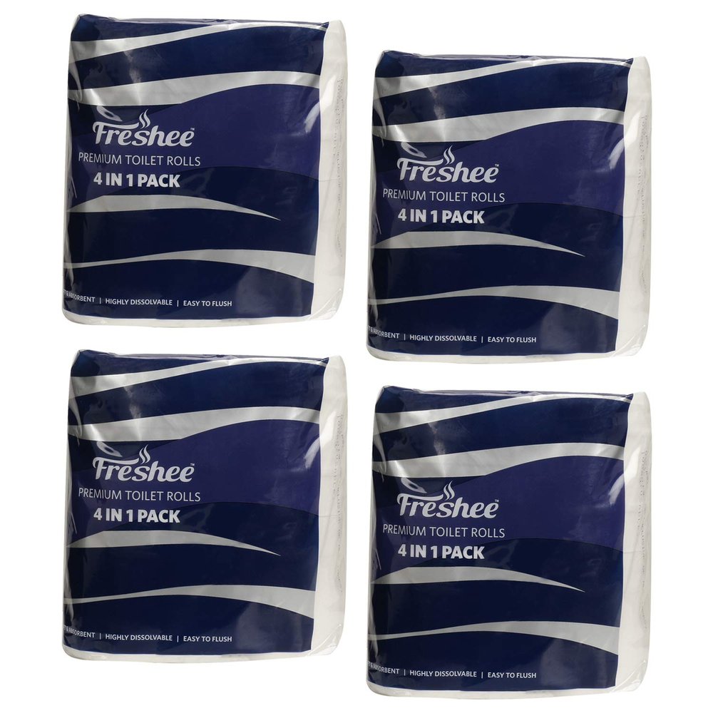 Freshee 4 In 1 Toilet Tissue Roll 3 Ply Pack Of 4 Tissue Paper, Hygience And Fresh Tissue Made With 100% Virgin Fibre, Skin Friendly Disposable Tissue