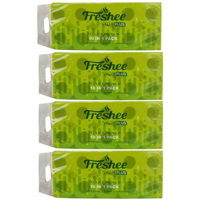 Freshee 10 In 1 Tissue Roll 2 Ply Pack Of 4 Tissue Paper, Hygience And Fresh Tissue Made With 100% Virgin Fibre, Value Plus Range Of Disposable Tissue
