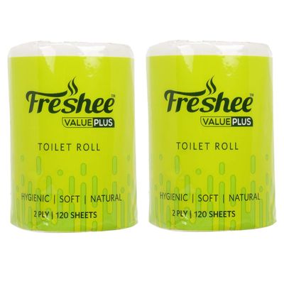 Freshee 50Gm Tissue Roll 2 Ply Pack Of 2 Tissue Paper With 120 Sheets Each, Hygience And Fresh Tissue Made With 100% Virgin Fibre, Value Plus Range Of Disposable Tissue