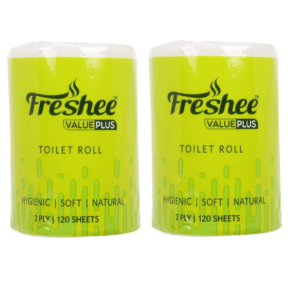 Freshee 50Gm Tissue Roll 2 Ply Pack Of 2 Tissue Paper With 120 Sheets Each, Hygience And Fresh Tissue Made With 100% Virgin Fibre, Value Plus Range Of Disposable Tissue