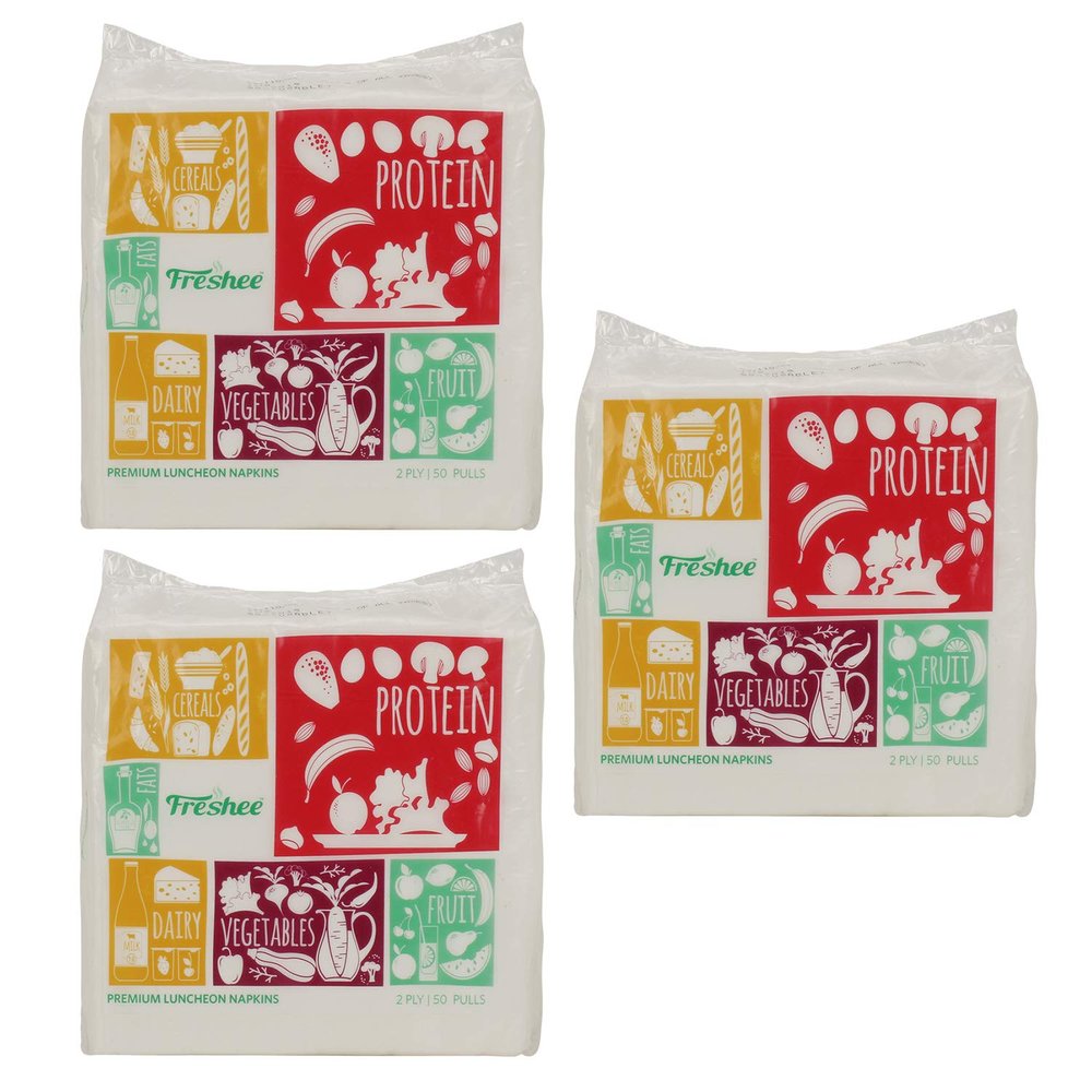 Freshee 50 Pulls 2 Ply Luncheon Napkin Pack Of 3 Tissue Paper, Hygience And Fresh Tissue Made With 100% Virgin Fibre, Skin Friendly Disposable Tissue