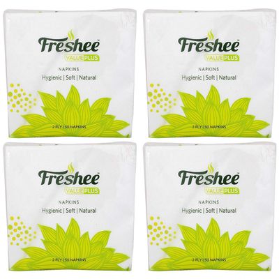 Freshee 50 Sheets 2 Ply Pack Of 4 Tissue Paper, Hygience And Fresh Tissue Made With 100% Virgin Fibre, Value Plus Range Of Disposable Tissue