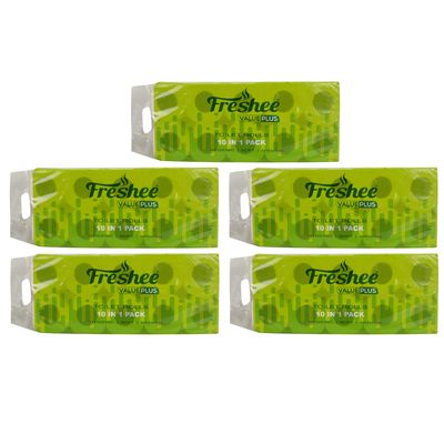 Freshee 10 In 1 Tissue Roll 2 Ply Pack Of 5 Tissue Paper, Hygience And Fresh Tissue Made With 100% Virgin Fibre, Value Plus Range Of Disposable Tissue